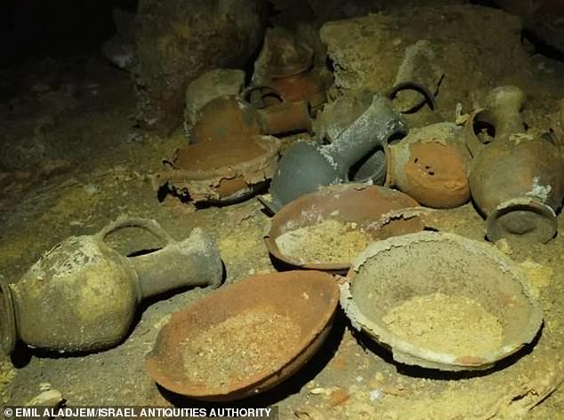 The discovery of the space, described by officials as being 'frozen in time,' was made by accident when a mechanical digger hit the roof of the cave structure at a beach spot in Palmahim National Park